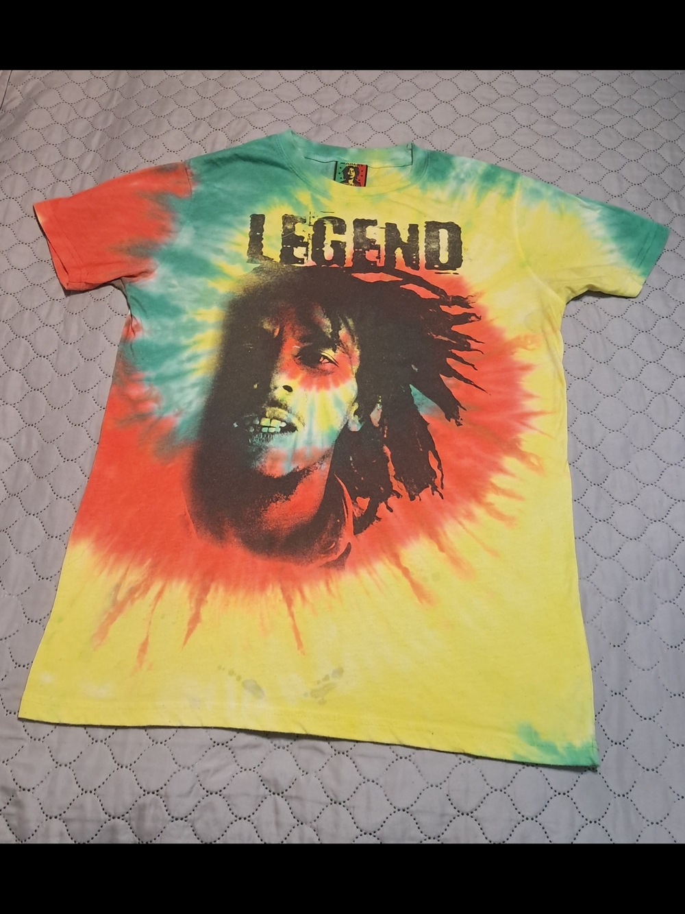 Tie-Dye 'Legend' BOB MARLEY Graphic Tee - Yellow/Orange/Green